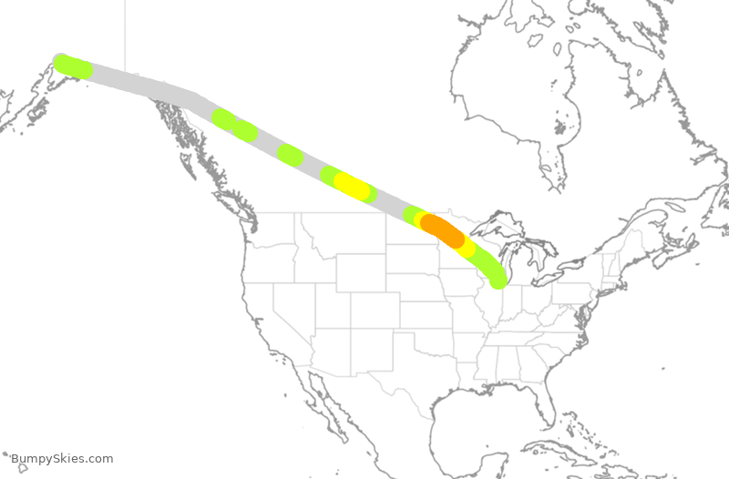 Turbulence forecast map for CAL5231, ORD to ANC