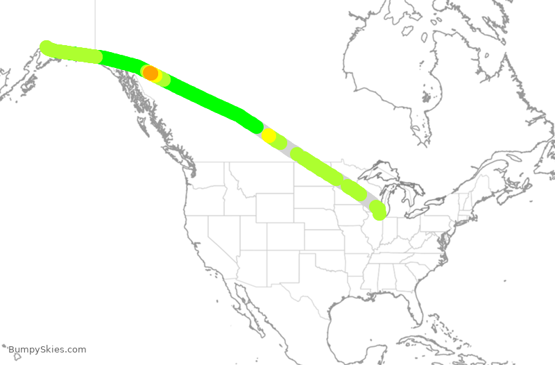 Turbulence forecast map for CAL5233, ORD to ANC