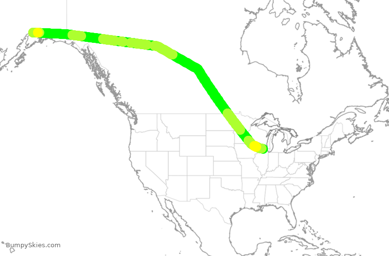 Turbulence forecast map for CAL5234, ANC to ORD