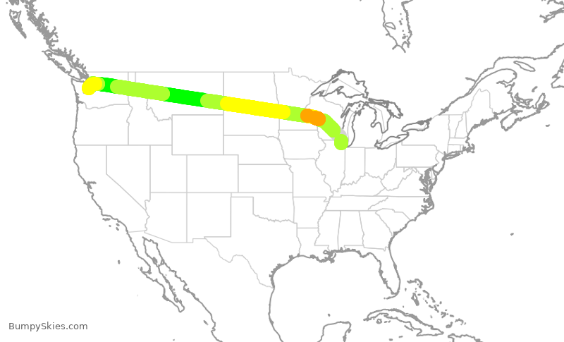 Turbulence forecast map for CAL5235, ORD to SEA