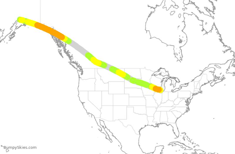 Turbulence forecast map for CAL5236, ANC to ORD