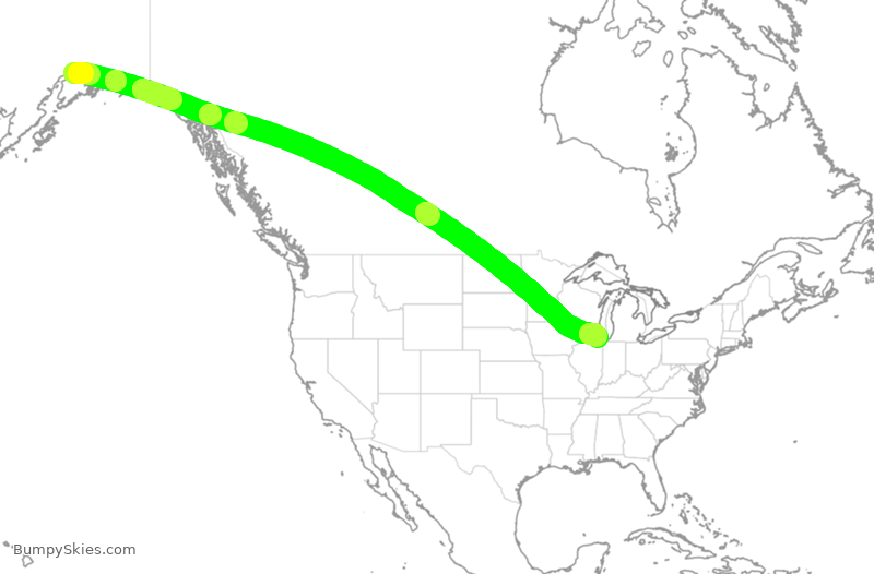 Turbulence forecast map for CAL5240, ANC to ORD