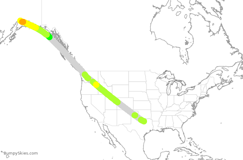 Turbulence forecast map for CAL5265, DFW to ANC