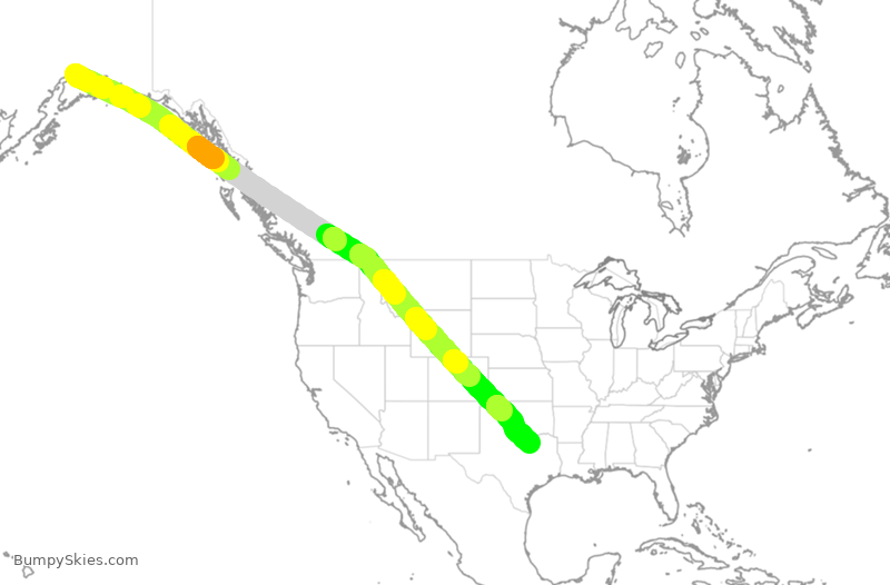 Turbulence forecast map for CAL5266, ANC to DFW