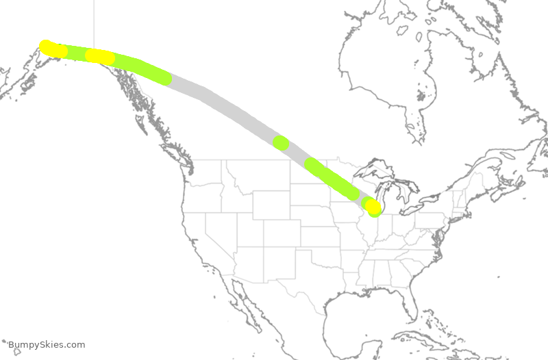 Turbulence forecast map for CAL5283, ORD to ANC