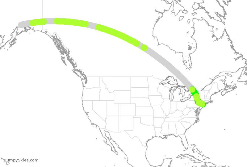 Turbulence forecast map for CAL5312, ANC to JFK