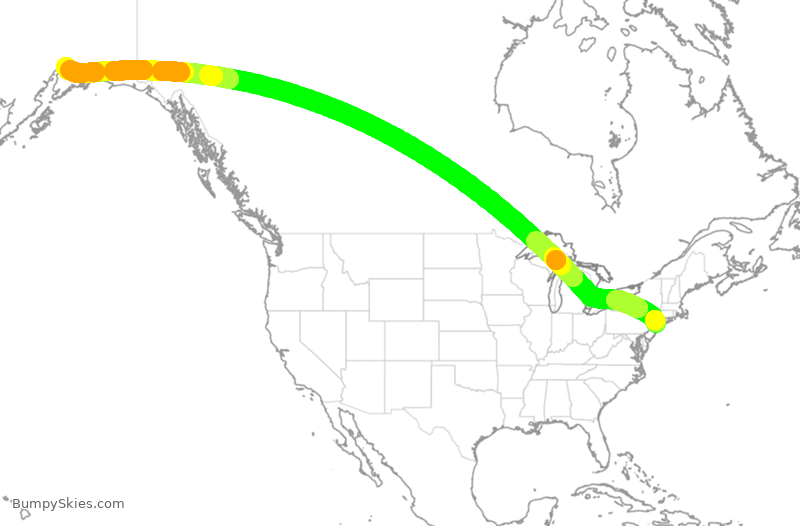 Turbulence forecast map for CAL5321, JFK to ANC
