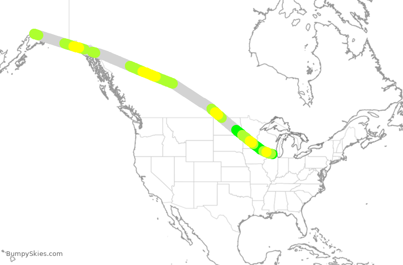 Turbulence forecast map for CAL5336, ANC to ORD