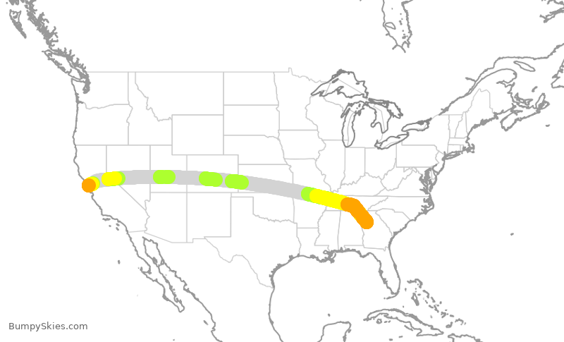 Turbulence forecast map for CAL5346, SFO to ATL