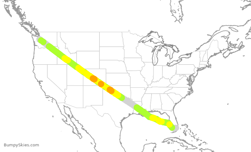 Turbulence forecast map for CAL5381, MIA to SEA