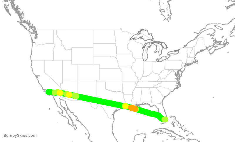 Turbulence forecast map for CAL5382, LAX to MIA