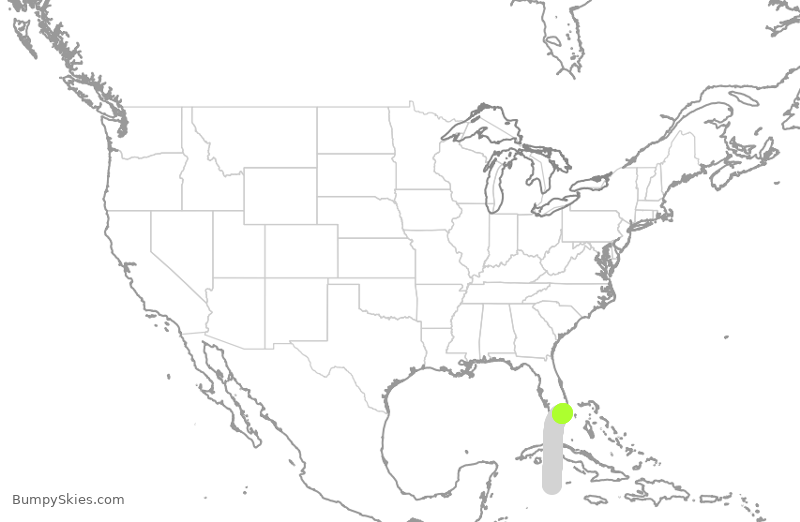 Turbulence forecast map for CAY102, GCM to MIA