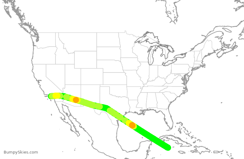 Turbulence forecast map for CAY480, GCM to LAX