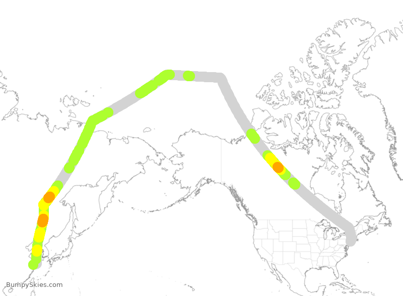 Turbulence forecast map for CES588, JFK to PVG