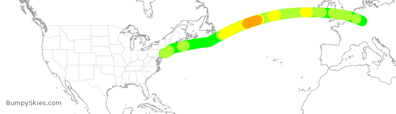 Turbulence forecast map for CFG016, FRA to JFK