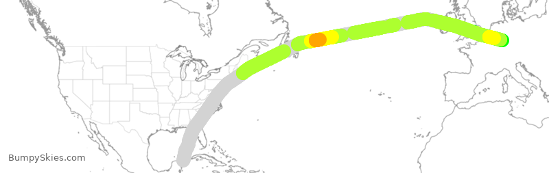 Turbulence forecast map for CFG117, CUN to FRA