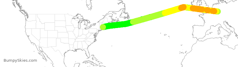 Turbulence forecast map for CFG2038, FRA to BOS
