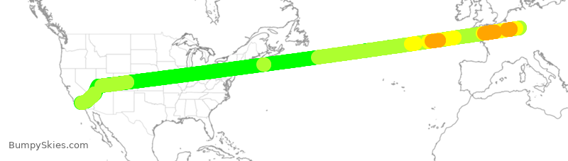 Turbulence forecast map for CFG2080, FRA to LAX