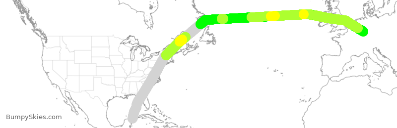 Turbulence forecast map for CFG2115, CUN to FRA
