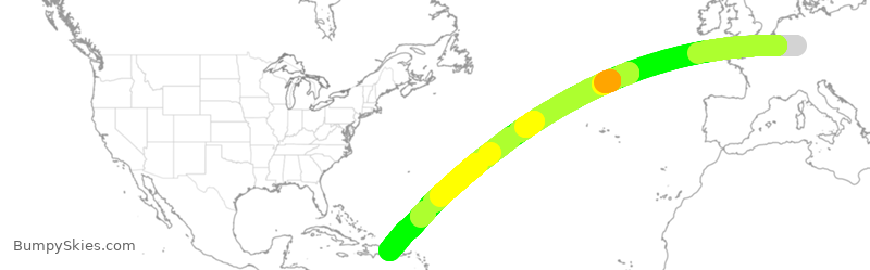 Turbulence forecast map for CFG2164, FRA to PUJ
