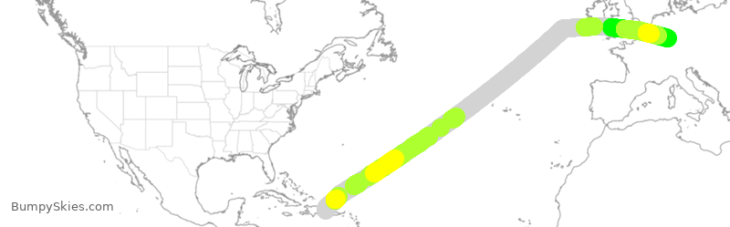 Turbulence forecast map for CFG227, PUJ to FRA