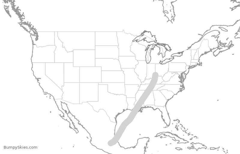 Turbulence forecast map for CJT952, CVG to MMSM