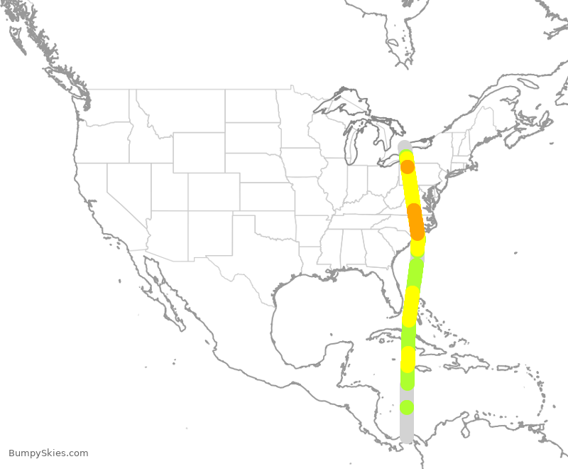 Turbulence forecast map for CMP117, YYZ to PTY