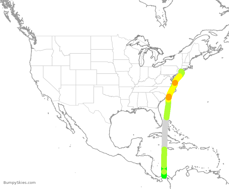Turbulence forecast map for CMP148, JFK to PTY