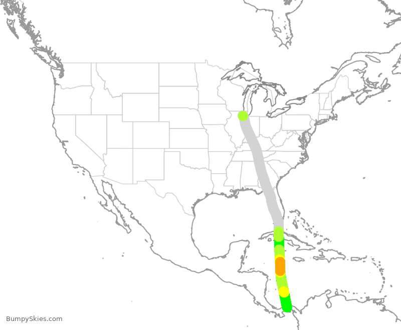 Turbulence forecast map for CMP229, ORD to PTY