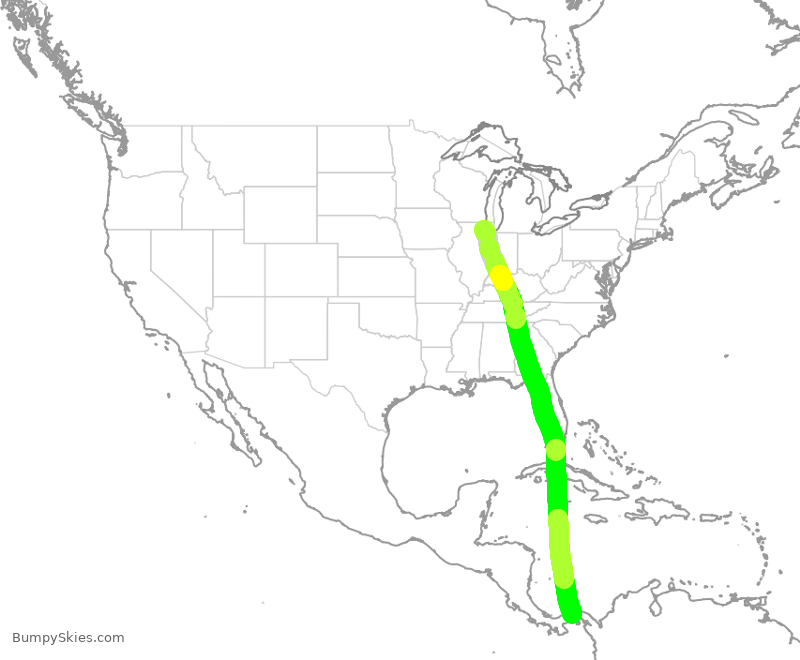 Turbulence forecast map for CMP236, ORD to PTY