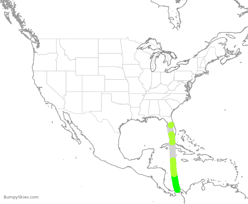 Turbulence forecast map for CMP239, MCO to PTY