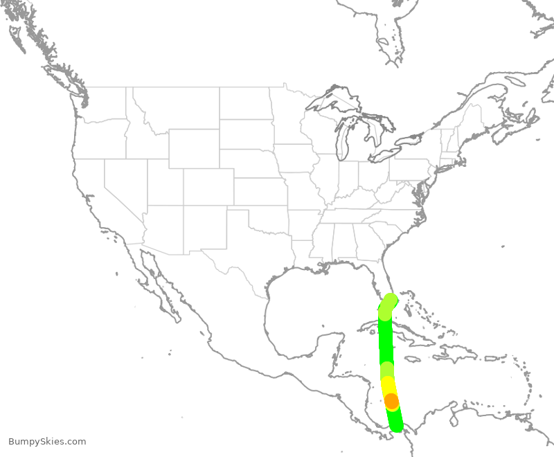 Turbulence forecast map for CMP333, MIA to PTY