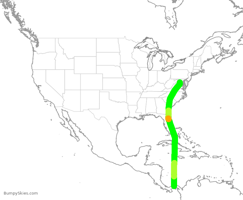 Turbulence forecast map for CMP357, IAD to PTY