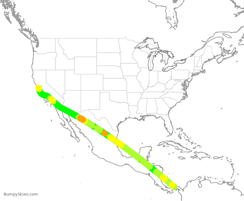Turbulence forecast map for CMP382, PTY to SFO