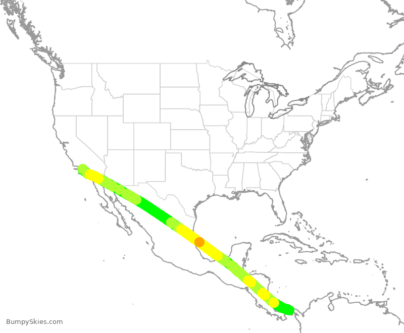 Turbulence forecast map for CMP402, LAX to PTY