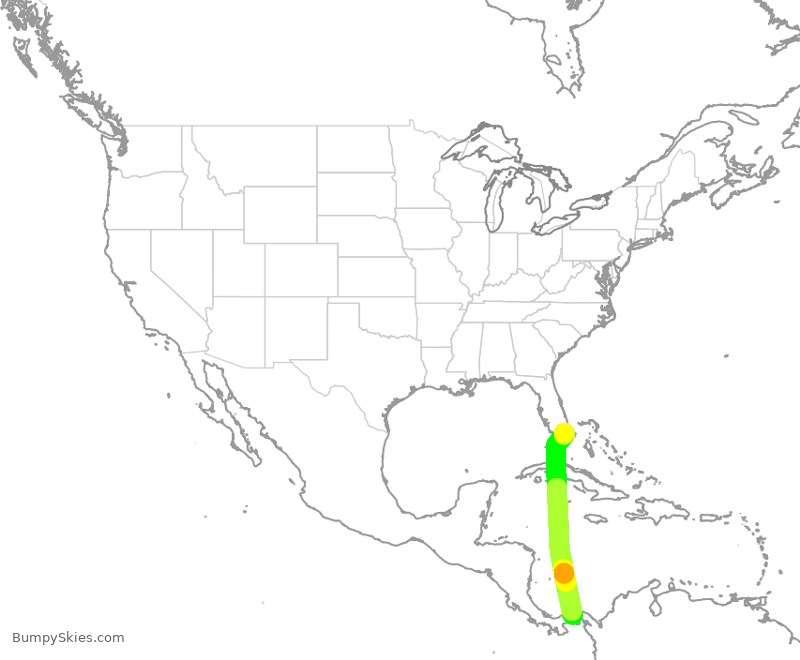 Turbulence forecast map for CMP410, MIA to PTY