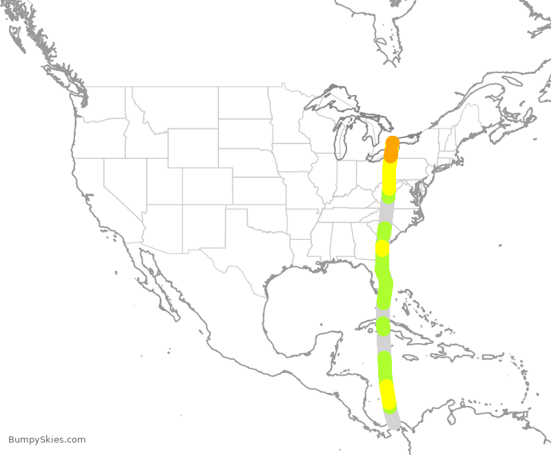 Turbulence forecast map for CMP4295, YYZ to PTY