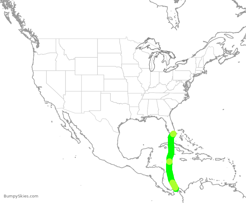 Turbulence forecast map for CMP433, MIA to PTY