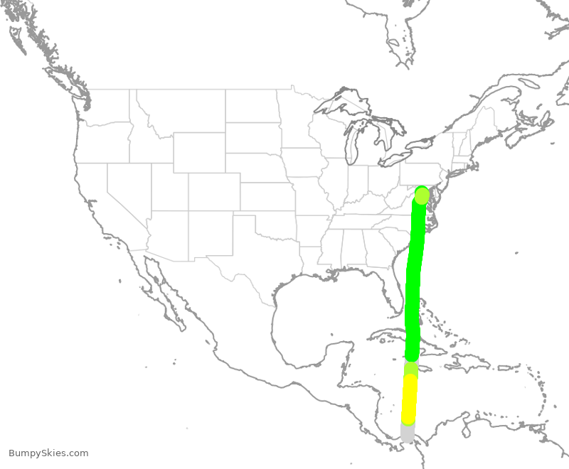 Turbulence forecast map for CMP443, PTO to IAD