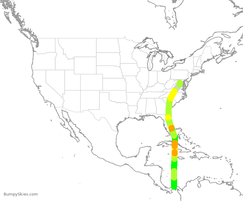 Turbulence forecast map for CMP444, IAD to PTY