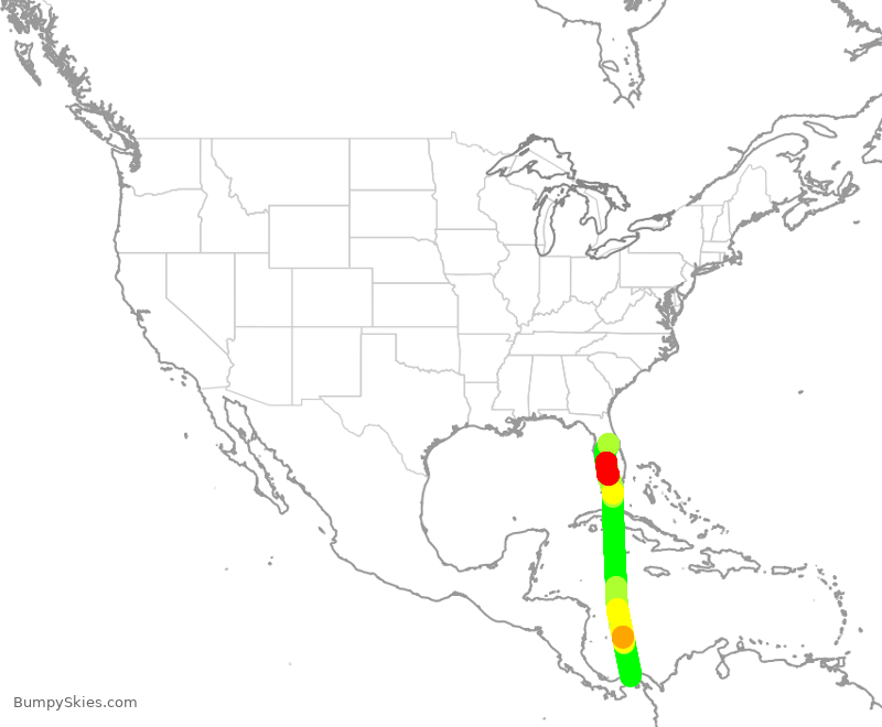 Turbulence forecast map for CMP459, MCO to PTY
