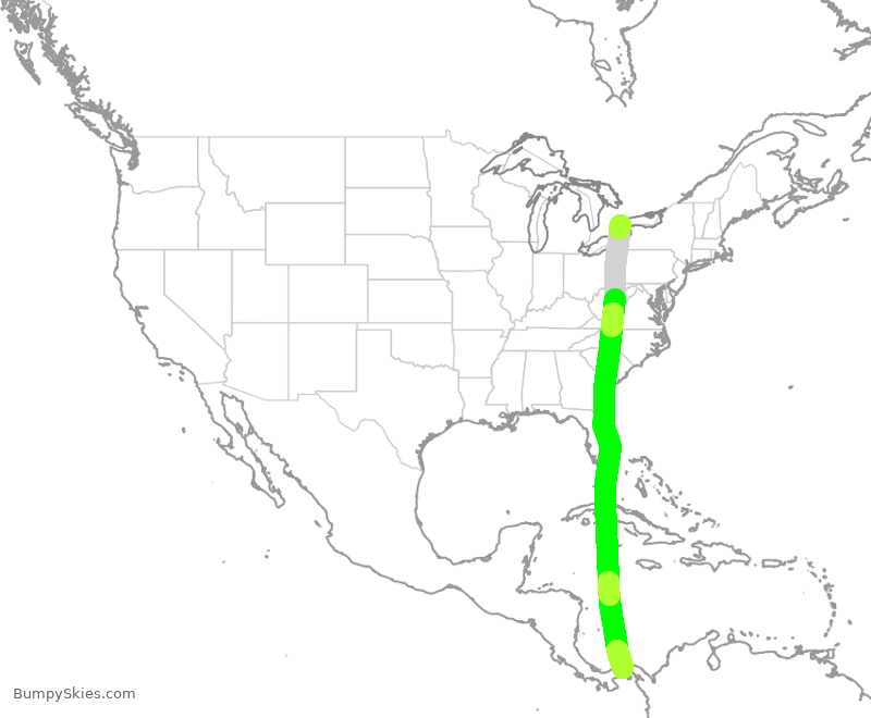 Turbulence forecast map for CMP471, YYZ to PTY