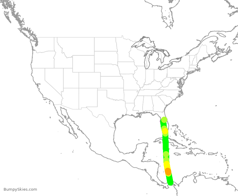 Turbulence forecast map for CMP479, MCO to PTY