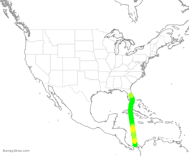 Turbulence forecast map for CMP559, PTY to MCO