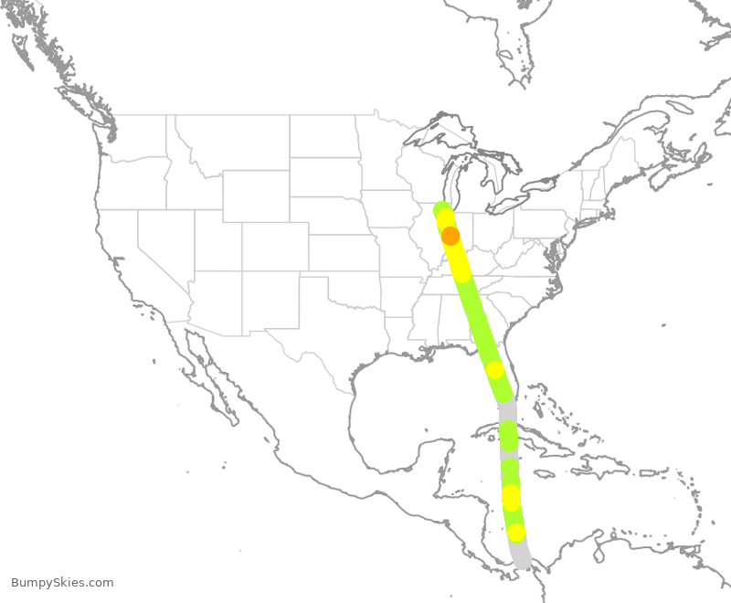 Turbulence forecast map for CMP619, ORD to PTY