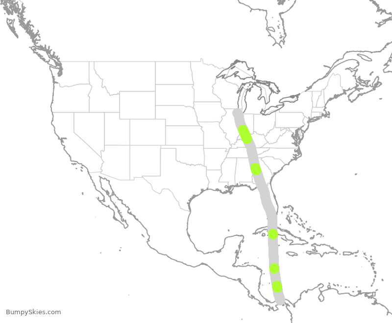 Turbulence forecast map for CMP6236, ORD to PTY
