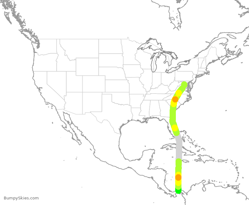 Turbulence forecast map for CMP635, IAD to PTY