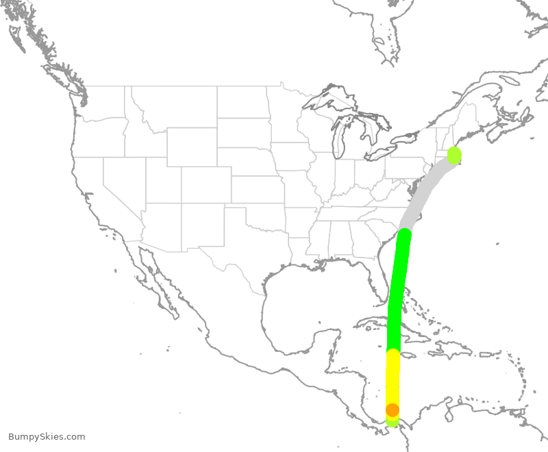 Turbulence forecast map for CMP705, BOS to PTY