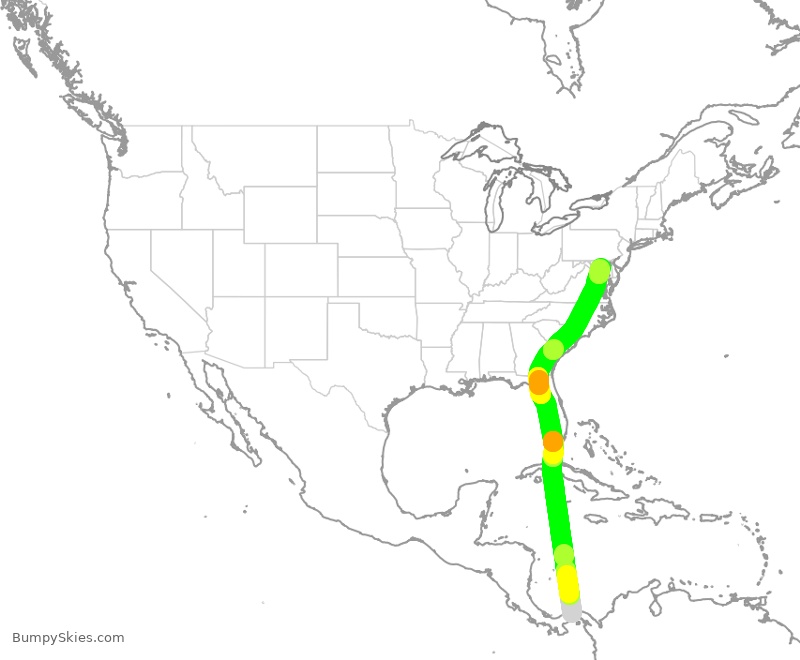 Turbulence forecast map for CMP708, PTY to BWI