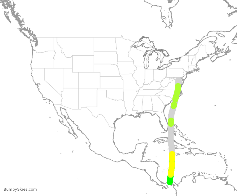 Turbulence forecast map for CMP709, BWI to PTY